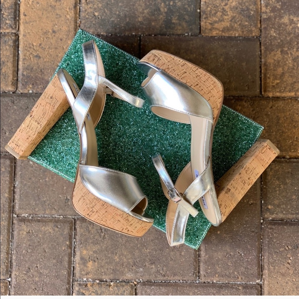 Silver Cork High Heel Pump Platform Sandal